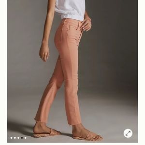 MOTHER JEANS  Mid-Rise Insider Ankle Fray Chalk Terracotta